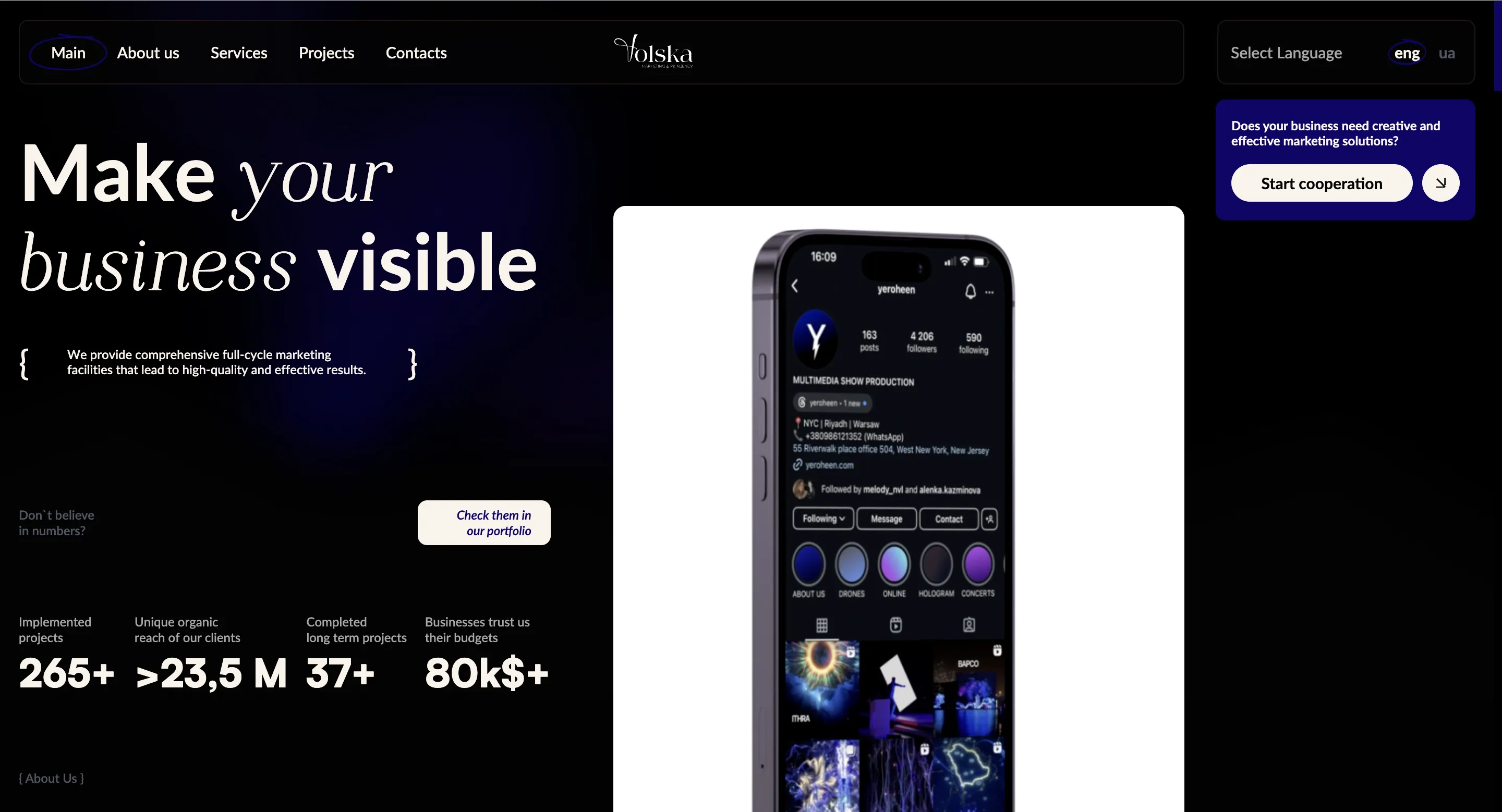 Volska Agency studio website built by ROOKS