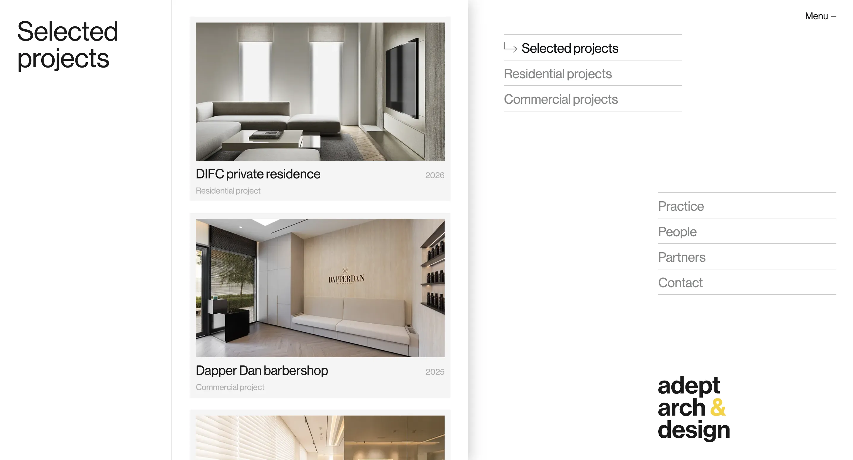 ADEPT Design studio website: screen 1 of 4