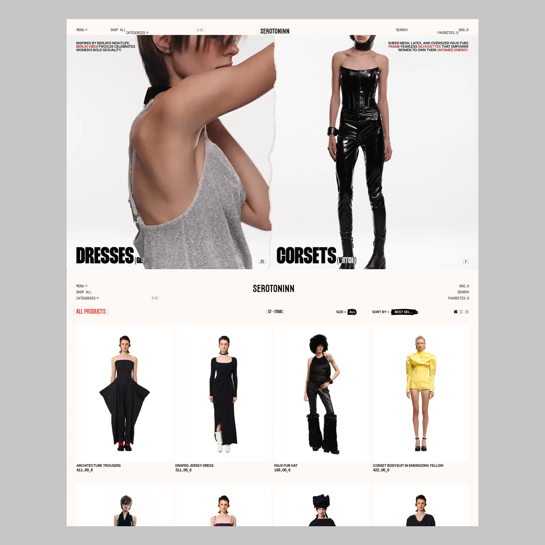 Serotoninn online store: screen 2 of 4