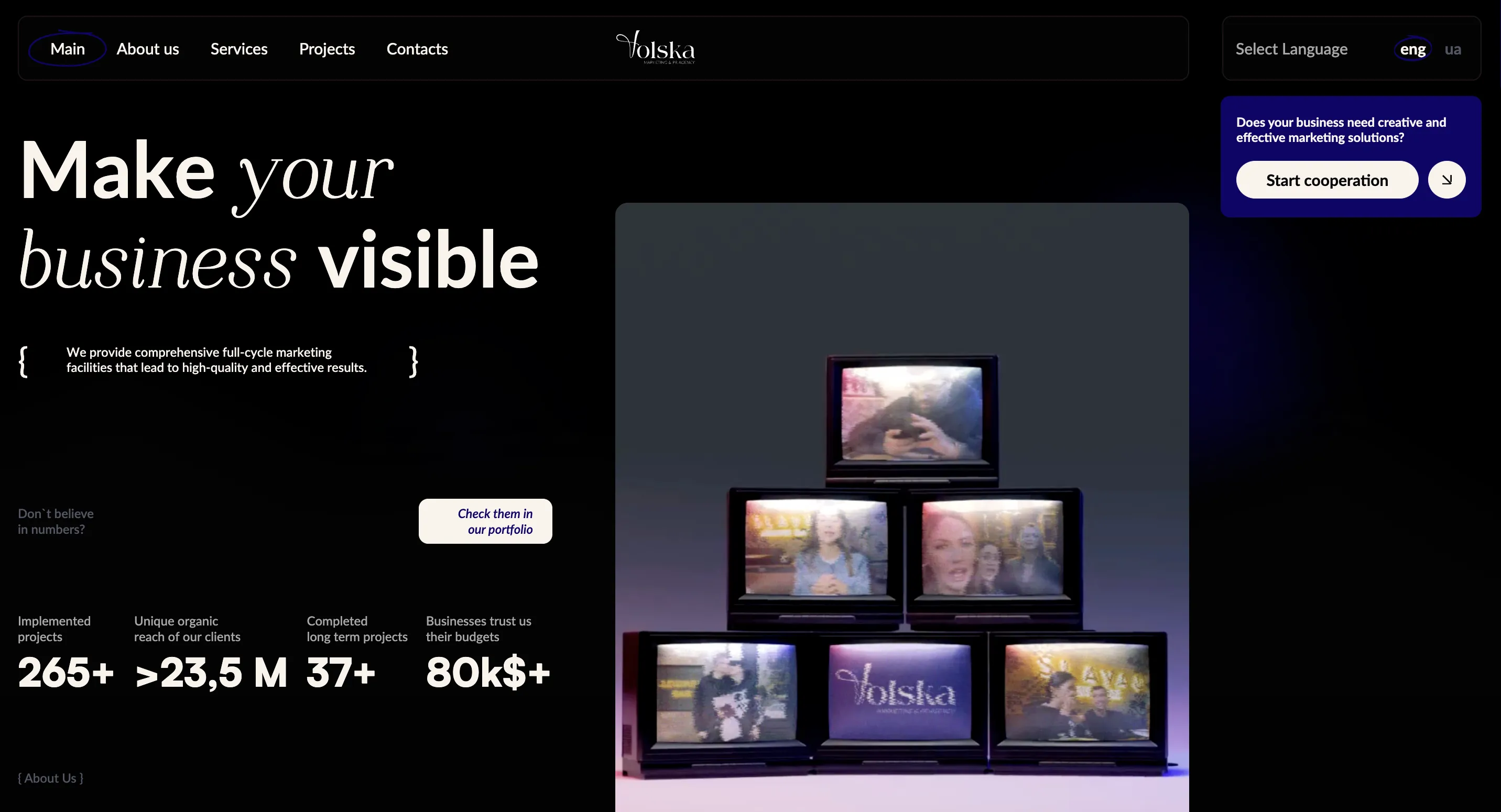 Volska Agency studio website: screen 1 of 4